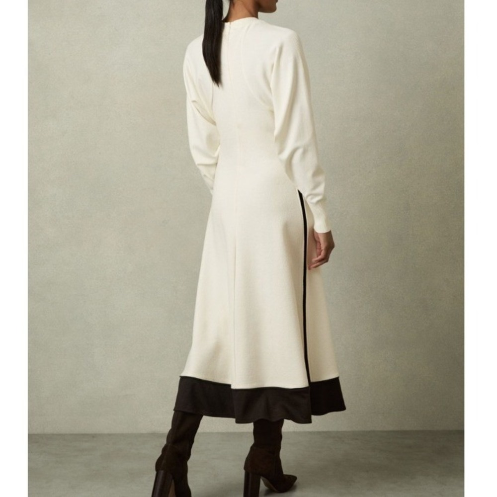 Reiss Caprice-Hybrid Woven Midi Dress Ivory Black Stripe US 2 NEW $515 - Picture 2 of 14